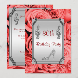 Diamond Music Note, Stiletto & Red Roses 30th Invitation