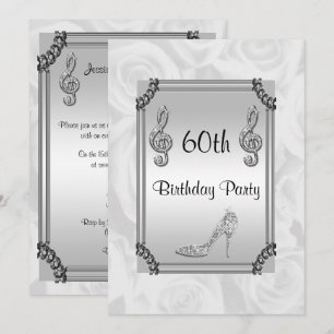Diamond Music Note, Stiletto & White Roses 60th Invitation