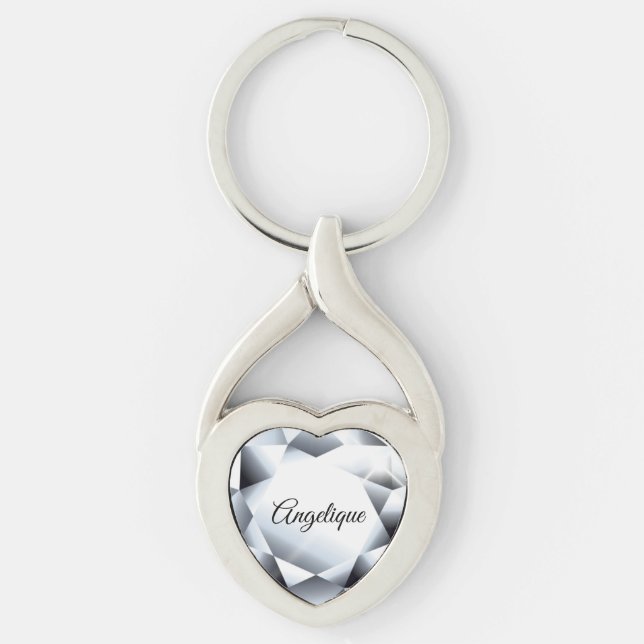 Diamond name faux shiny gemstone bling key ring (Front)