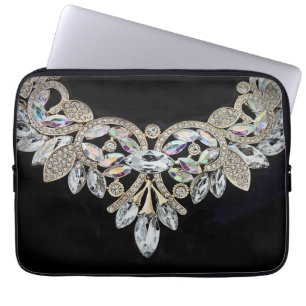 Diamond necklace black silver rhinestone elegant  laptop sleeve