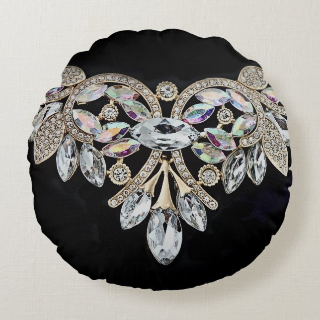 Diamond necklace black silver rhinestone  round cushion (Front)