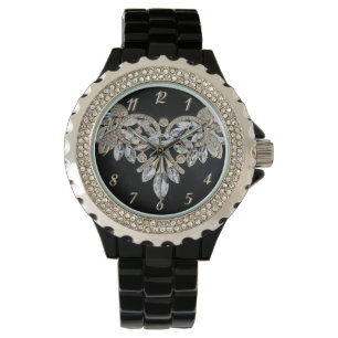 Diamond necklace silver black elegant watch