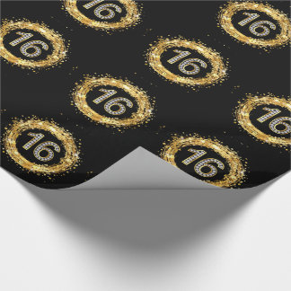 Diamond Number 16 Glitter Bling Confetti | gold Wrapping Paper