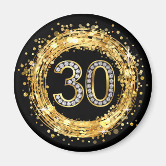 Diamond Number 30 Glitter Bling Confetti | gold Magnet