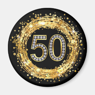 Diamond Number 50 Glitter Bling Confetti | gold Magnet
