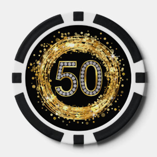 Diamond Number 50 Glitter Bling Confetti | gold Poker Chips