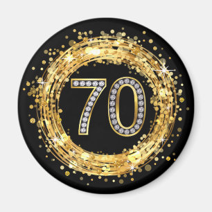 Diamond Number 70 Glitter Bling Confetti gold Magnet