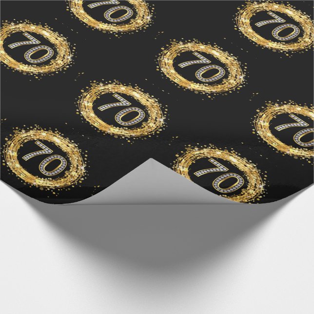 Diamond Number 70 Glitter Bling Confetti | gold Wrapping Paper (Corner)