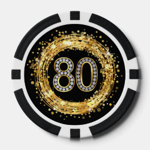 Diamond Number 80 Glitter Bling Confetti   gold Poker Chips