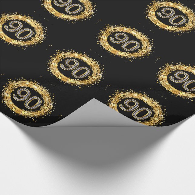 Diamond Number 90 Glitter Bling Confetti | gold Wrapping Paper (Corner)