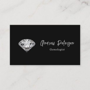Diamond on black background with silver script business card