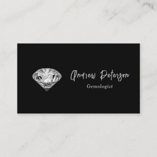 Diamond on black background with silver script business card