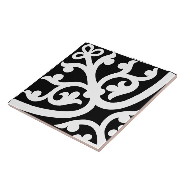 Diamond Orientated Stylish Abstract Black & White Ceramic Tile (Side)