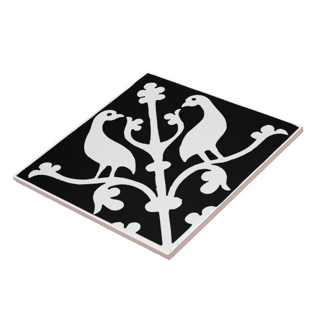 Diamond Orientation Birds Black and White Ceramic Tile (Side)