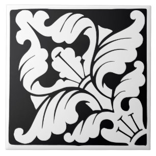 Diamond Orientation: Black and White Flourish Ceramic Tile