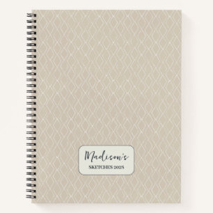 Diamond Pattern Beige OffWhite Personalised Notebook