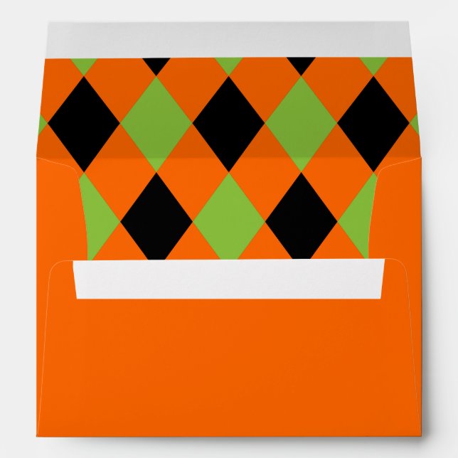 Diamond Pattern Black and Green on Orange Envelopes (Back (Bottom))