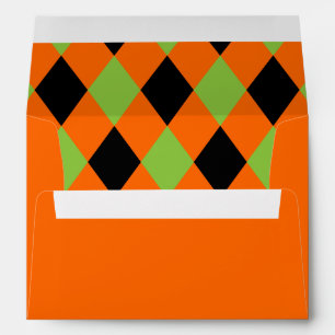 Diamond Pattern Black and Green on Orange Envelopes