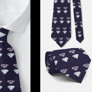 Diamond Pattern Bling Navy Blue Luxury Elegant Nec Tie
