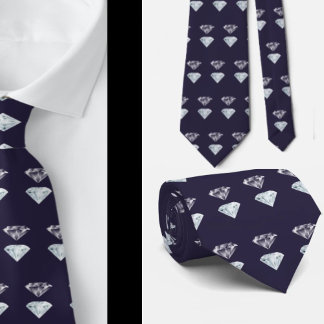 Diamond Pattern Bling Navy Blue Luxury Elegant Nec Tie