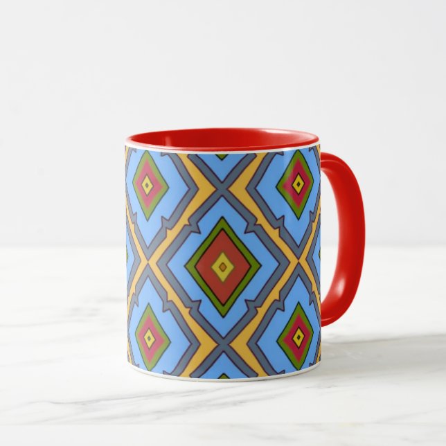 Diamond Pattern Blue Red Yellow Green  Mug (Front Right)