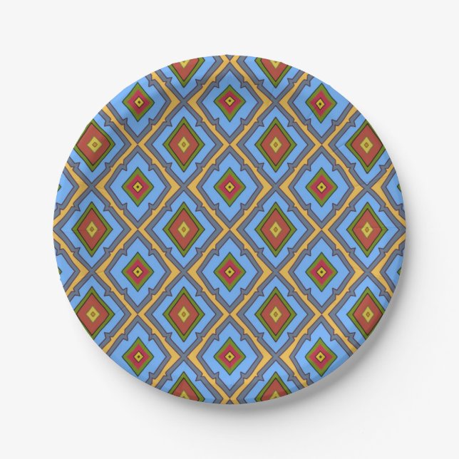 Diamond Pattern Blue Red Yellow Green  Paper Plate (Front)
