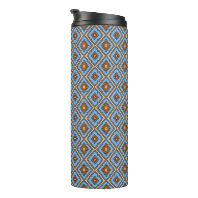 Diamond Pattern Blue Red Yellow Green  Thermal Tumbler (Rotated Right)