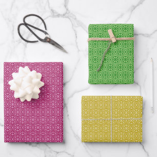 Diamond Pattern, Burgundy, Green and Gold Wrapping Paper Sheet