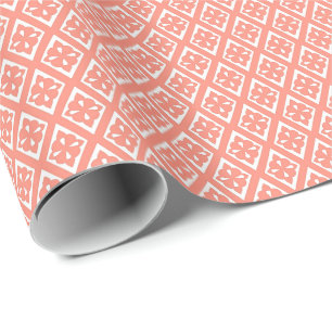 Diamond pattern - coral pink and white wrapping paper