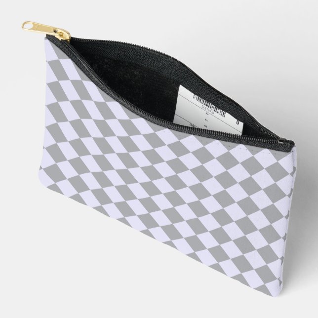 Diamond pattern in grey and lavender accessory pouch (Open)