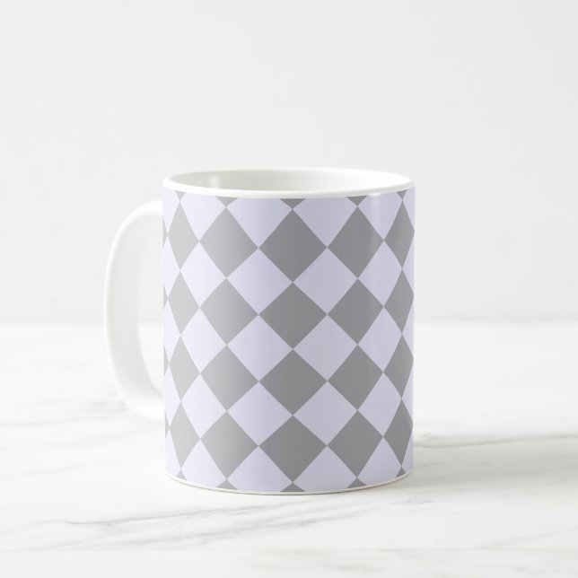 Diamond pattern in grey and lavender coffee mug (Front Left)