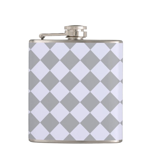 Diamond pattern in grey and lavender hip flask (Front)