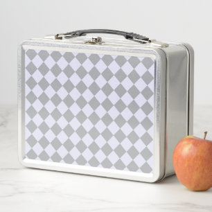 Diamond pattern in grey and lavender metal lunch box