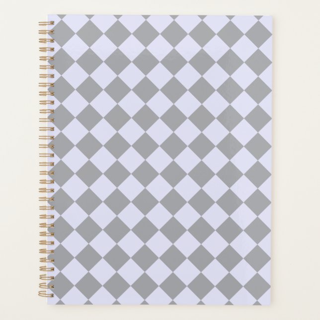 Diamond pattern in grey and lavender planner (Front)