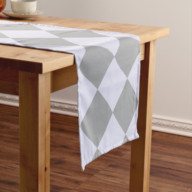 Diamond pattern in grey and lavender short table runner (In Situ)