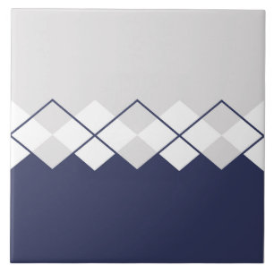 Diamond pattern in light grey, navy blue, white ceramic tile