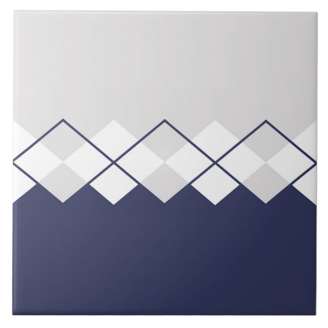 Diamond pattern in light grey, navy blue, white ceramic tile (Front)