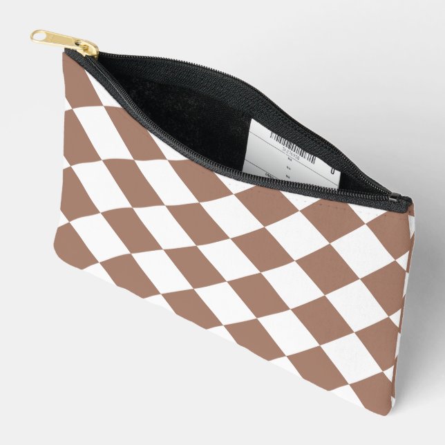 Diamond Pattern in White and Mocha Mousse Accessory Pouch (Open)
