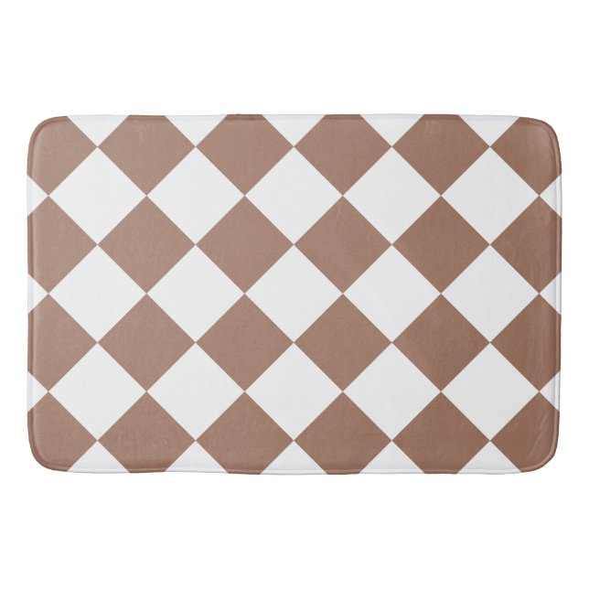 Diamond Pattern in White and Mocha Mousse Bath Mat (Front)