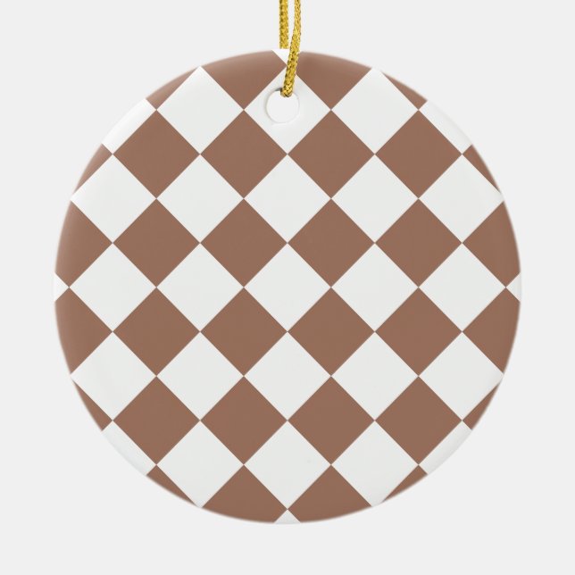 Diamond Pattern in White and Mocha Mousse Ceramic Ornament (Front)