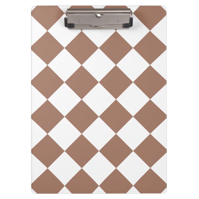 Diamond Pattern in White and Mocha Mousse Clipboard (Front)