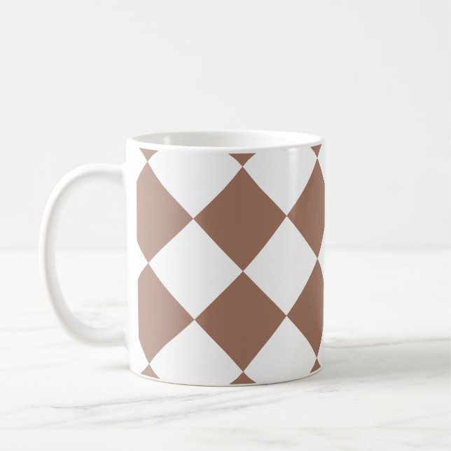 Diamond Pattern in White and Mocha Mousse Coffee Mug (Left)