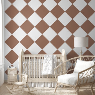 Diamond Pattern in White and Mocha Mousse Wallpaper
