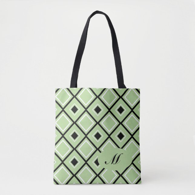  Diamond Pattern Monogram Tote Bag (Front)