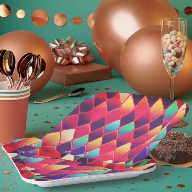 Diamond Pattern Paper Plate (Multi)