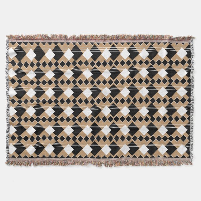 Diamond Pattern | Tan and Black Throw Blanket (Front)