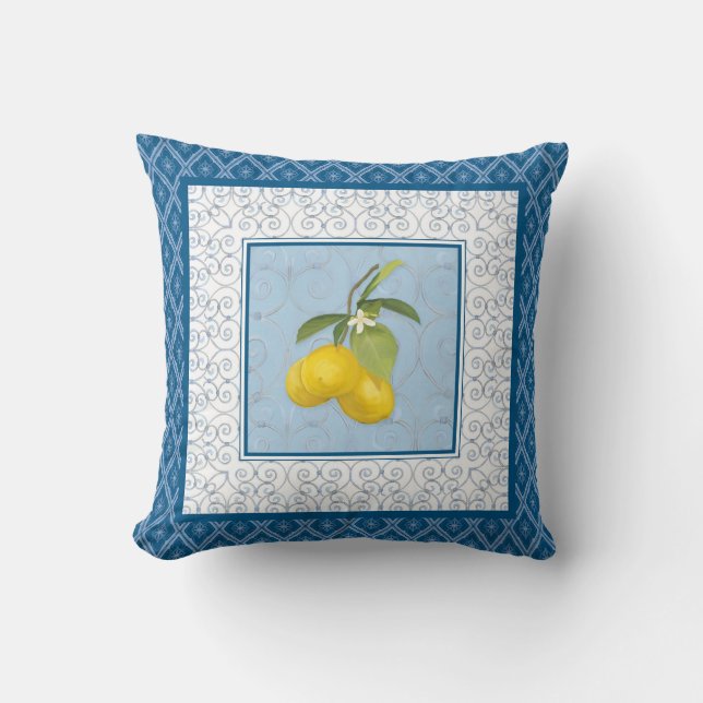 Diamond Pattern Tuscan Lemon Tree Trellis Fine Art Cushion (Front)