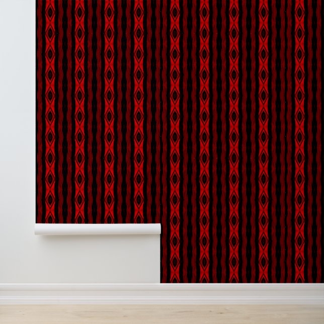 Diamond Pattern Vertical Stripe Red Black Wallpaper (Application)