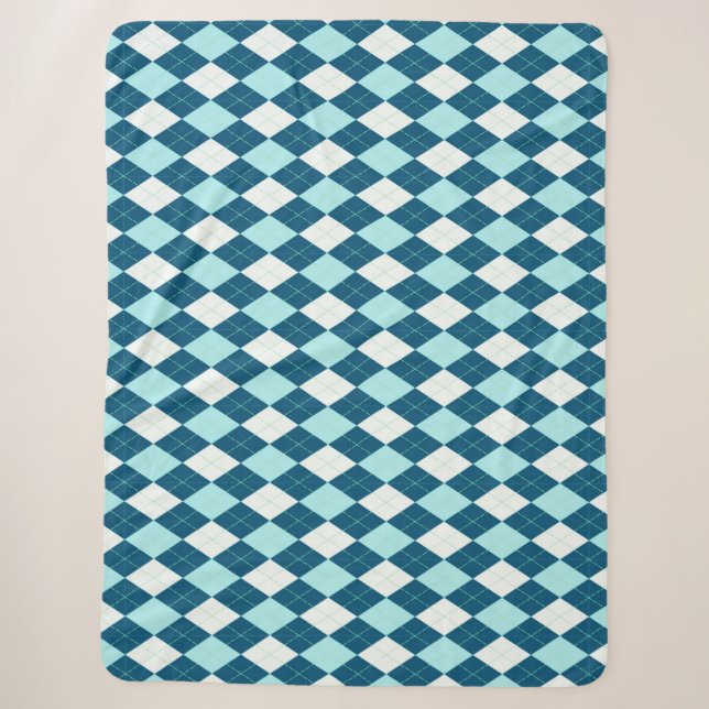 diamond pattern vivid blue teal argyle sherpa blanket (Front)