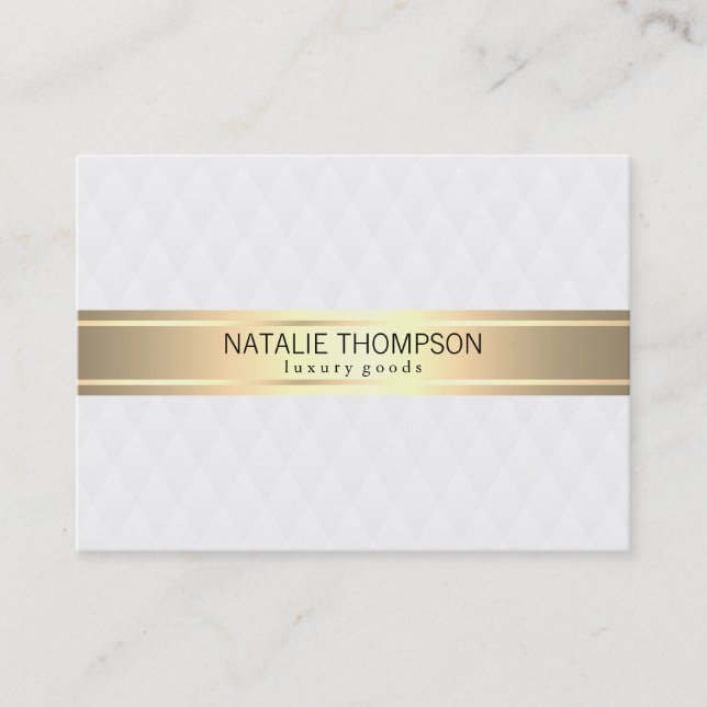 Diamond Pattern White Gold Ribbon Business Card (Front)